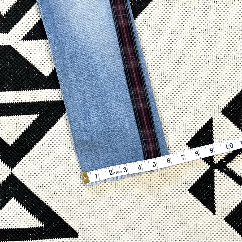 Driftwood Colette Plaid Trim Straight Crop Frayed  Hem Jeans Size 24 - Image 10