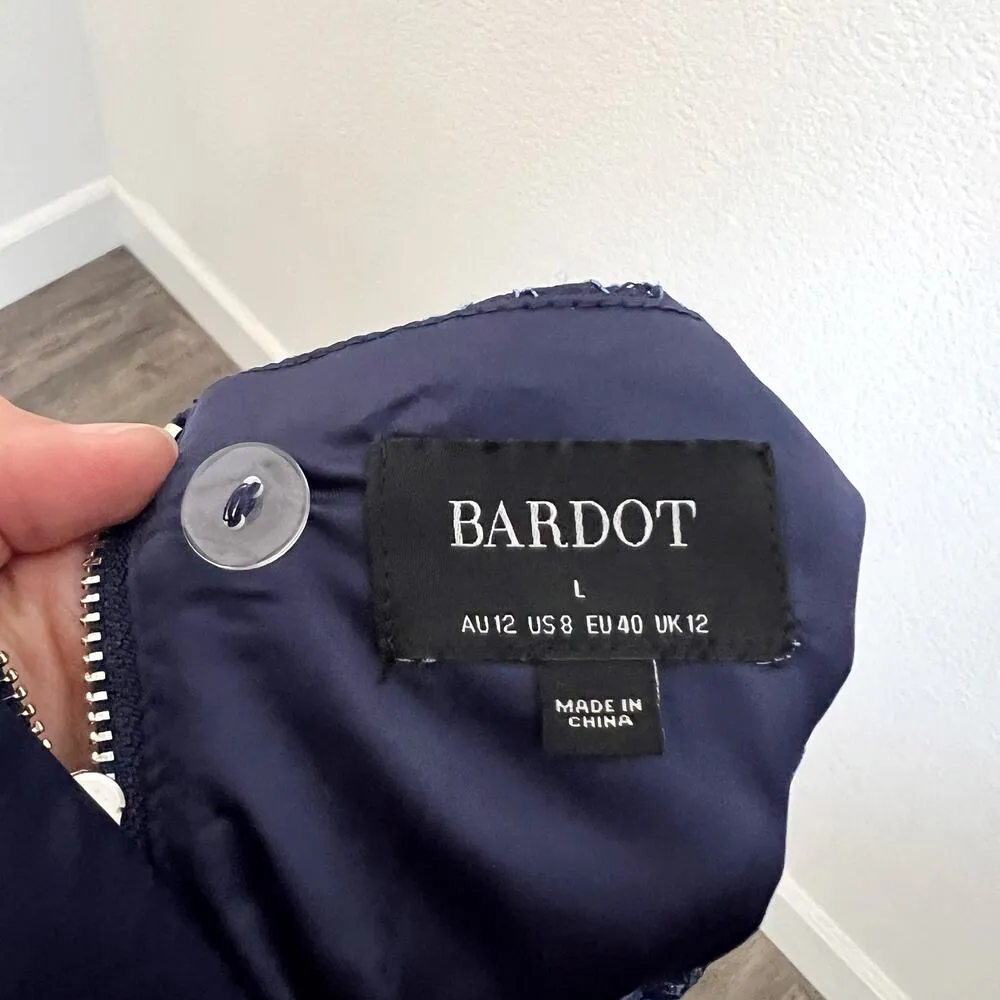 [Bardot] Navy Blue Deep V-Neck Venice Floral Lace Tiered Mini Dress Size Large L - Image 12