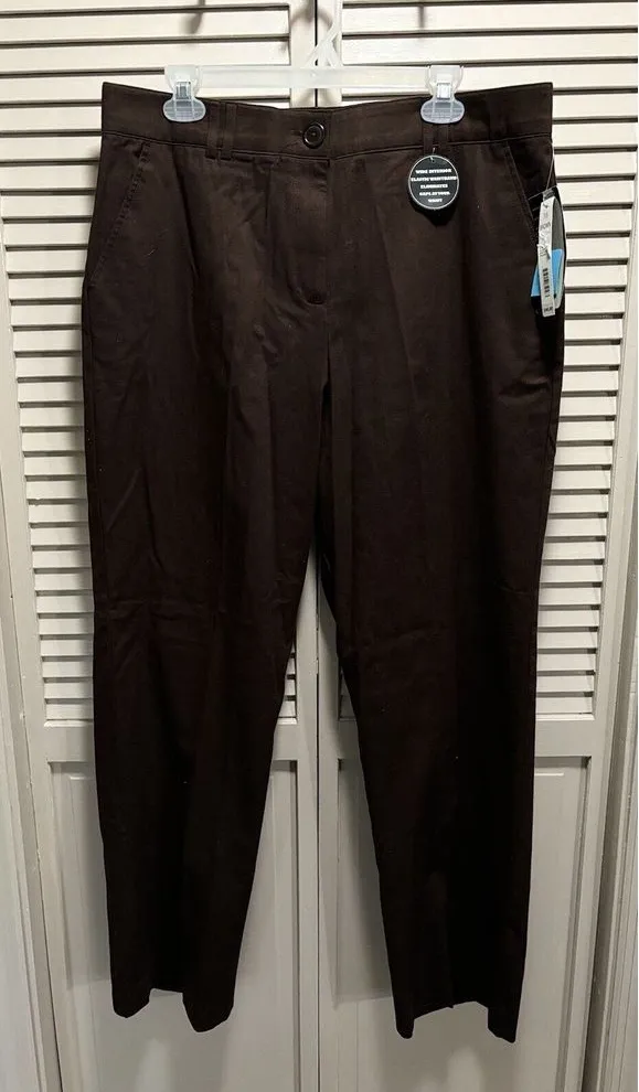 Counterparts Brown Flat Front Pants Size 16 High Rise Zip Elastic Band Waist - Image 1