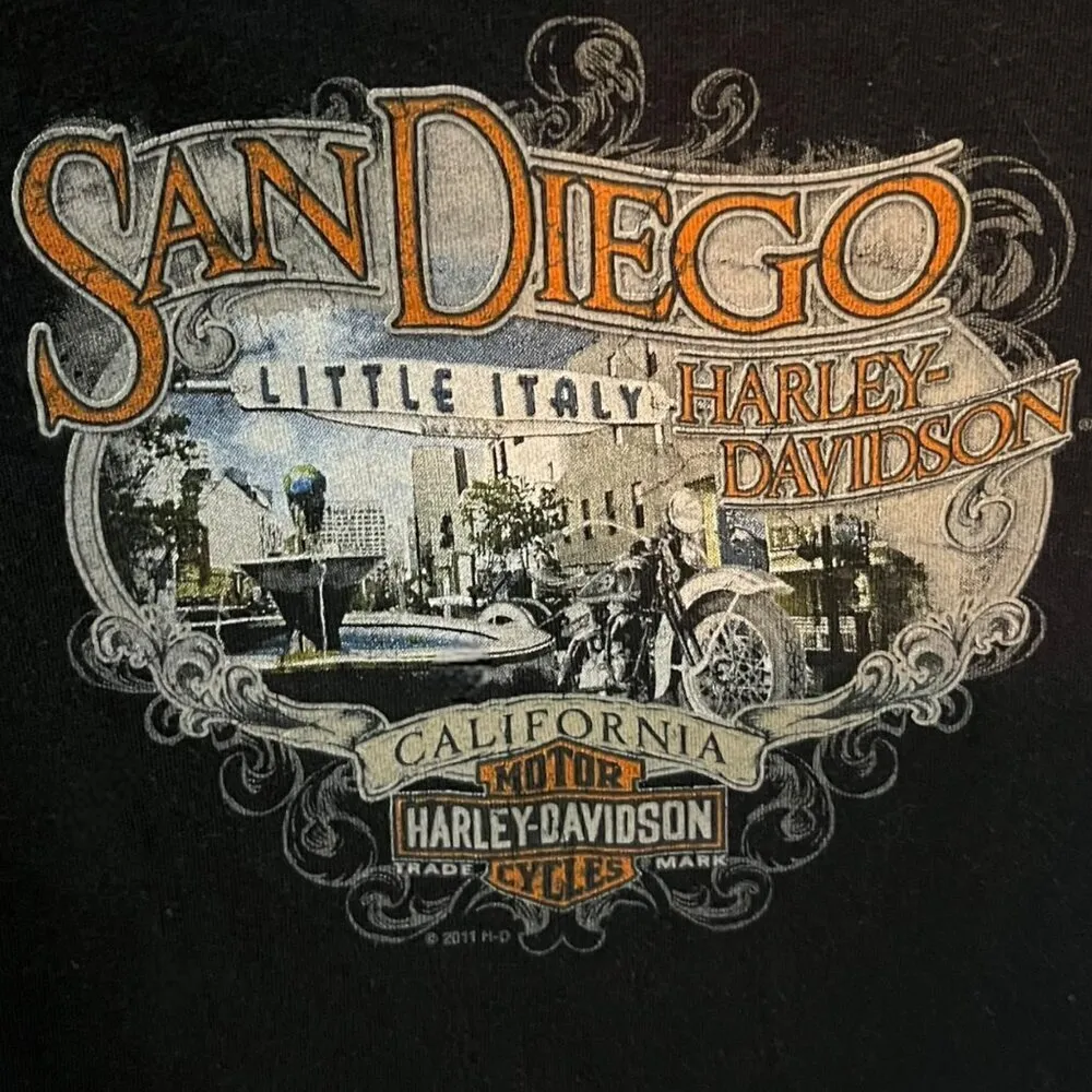 Harley Davidson Womens M San Diego Little Italy Dealership Tee Black V-Neck Moto - Image 3