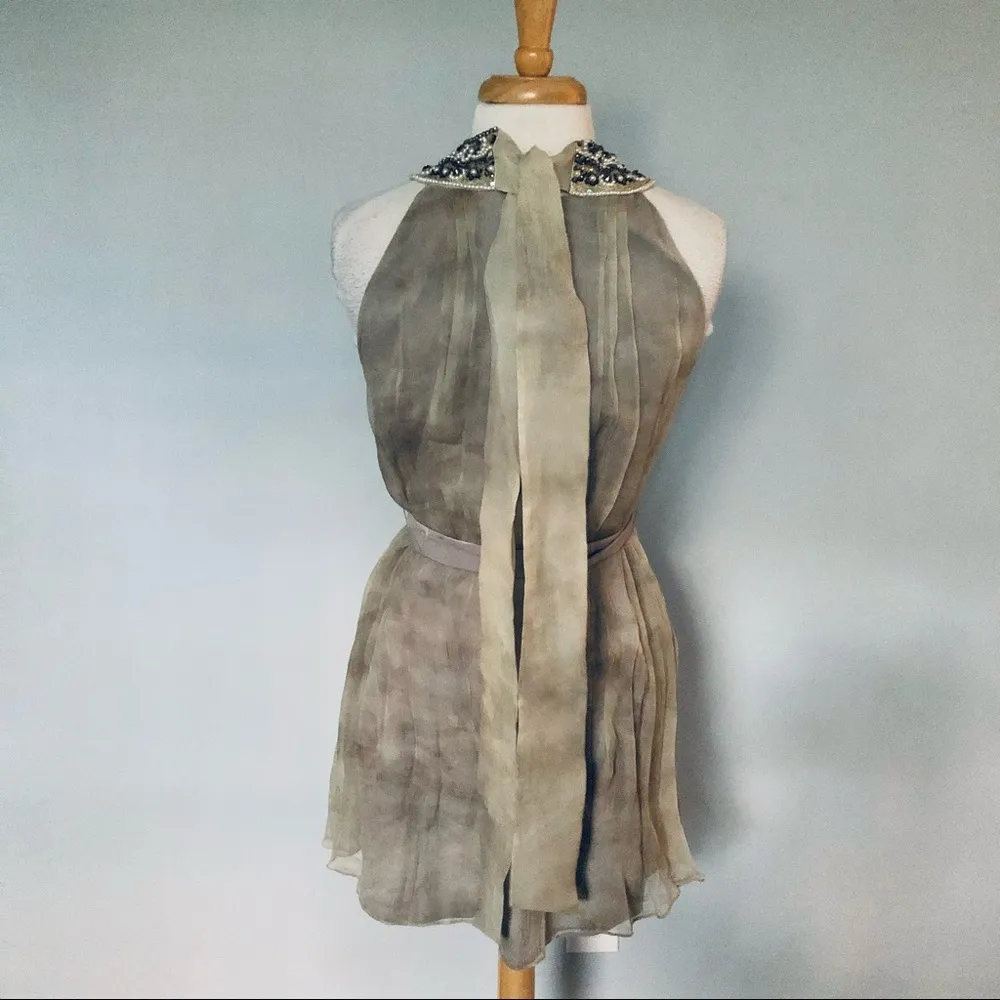 Alice + Olivia Gray Tan Silk Tie Dye Party Cocktail Dress Size S - Image 12