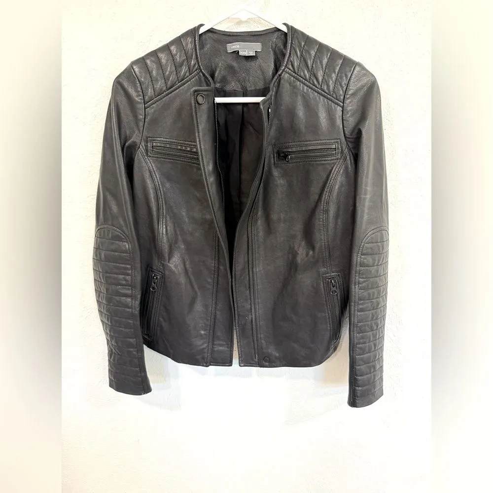 Vince Black Moto Leather Jacket Size XXS EUC - Image 4