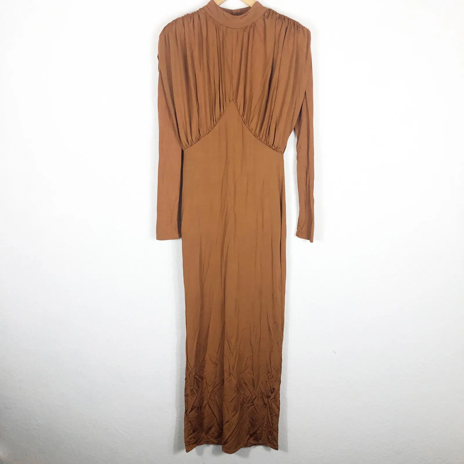 L'ACADEMIE Kemia Maxi Dress Small Brown Jersey Long Sleeve Wedding Revolve Chic - Image 3