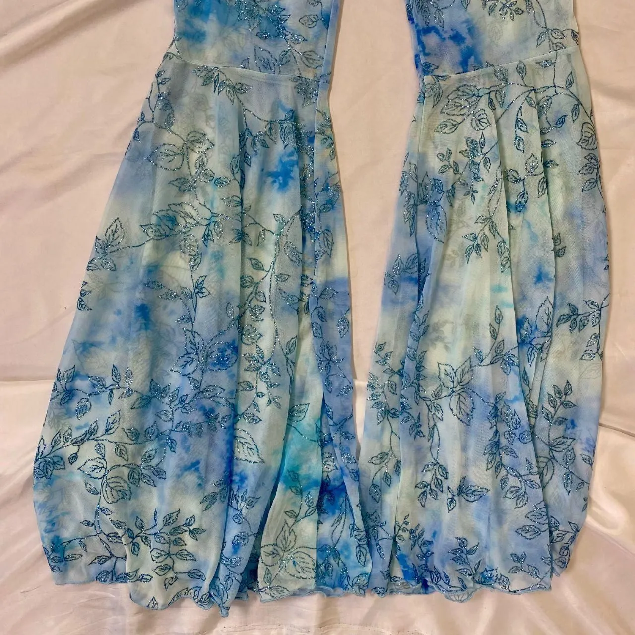 Early 2000's Teal Blue Sheer Glitter High Waisted Bell Bottom Mesh Pants XS / S - Image 4