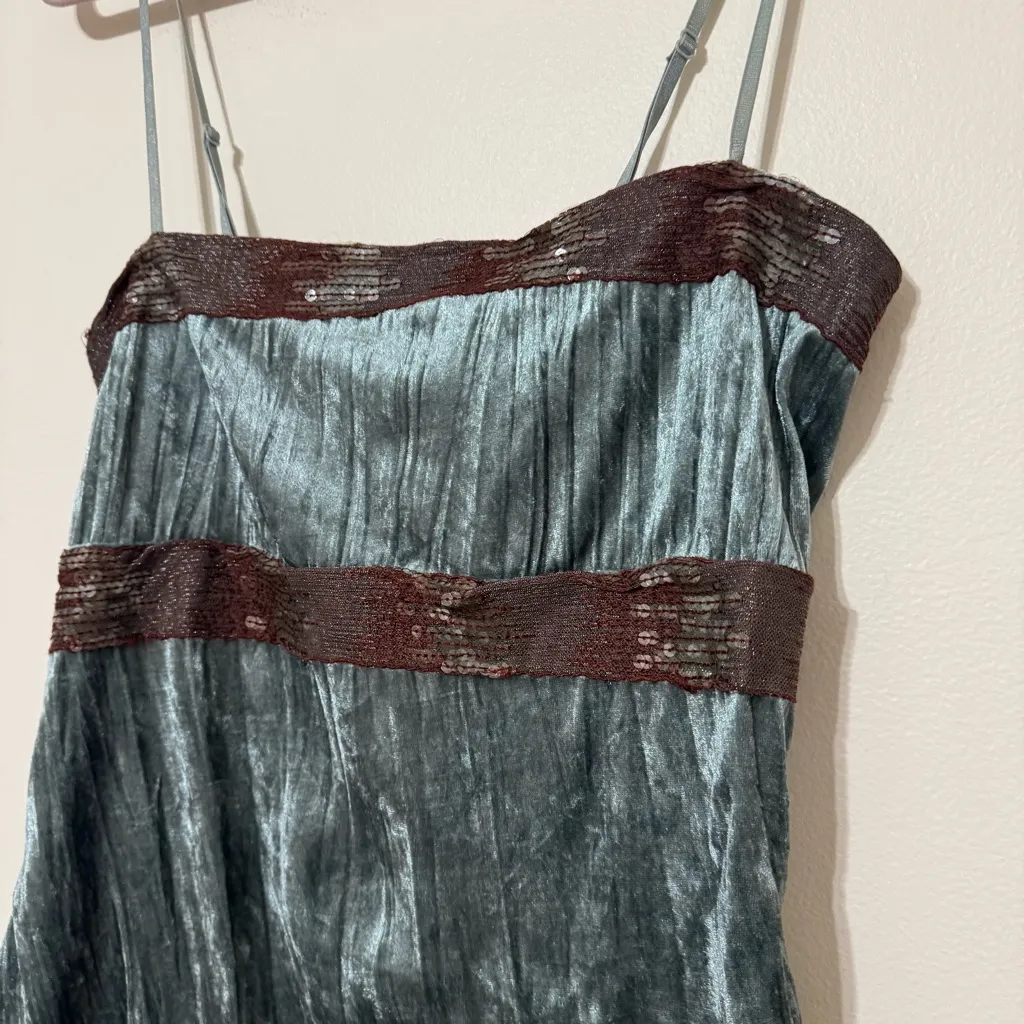 Y2K Crushed Velvet and brown sequin lace Cami Tank Top Green Size L - Image 2
