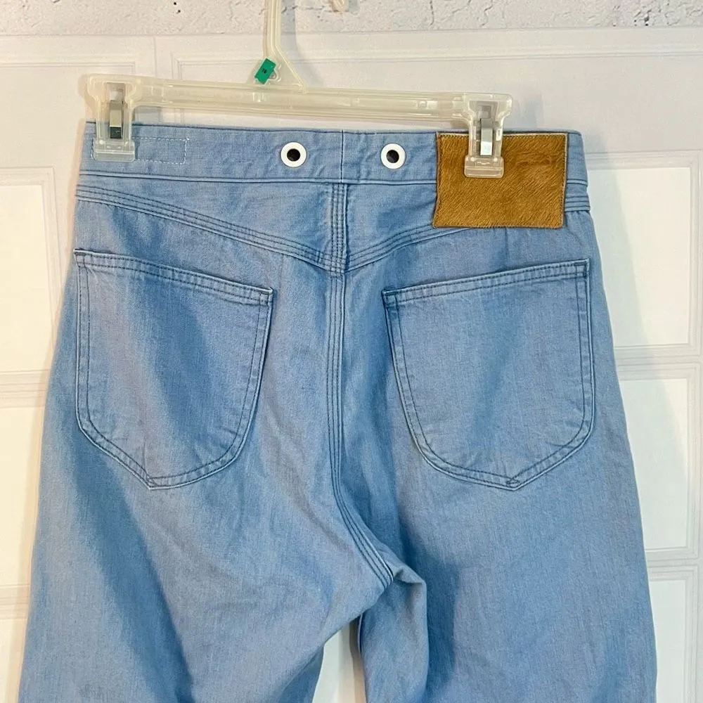 Rag & Bone powder blue denim grommet hole waist wide leg cropped pants size 27 - Image 7