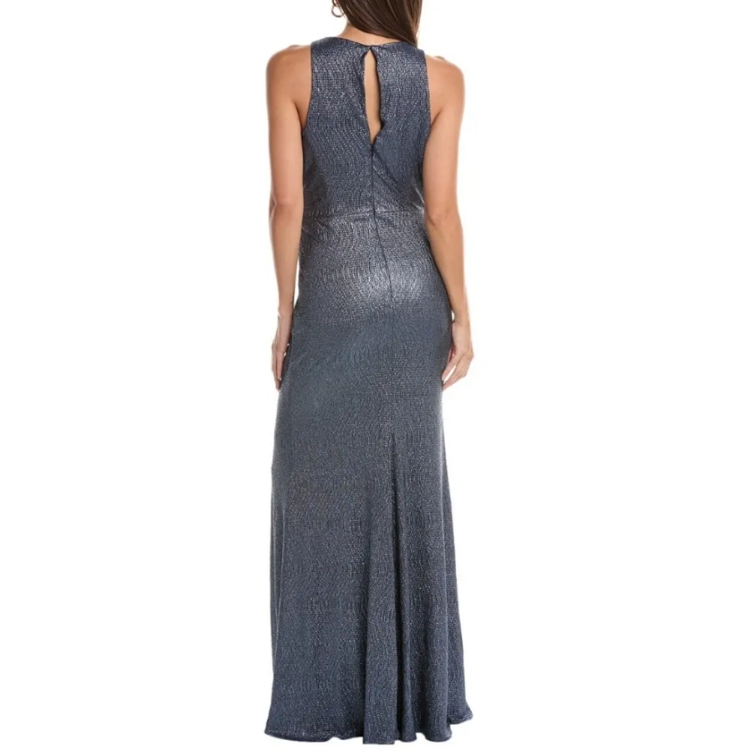 Dessy Collection Evening Gown Women's 6 Blue Metallic Maxi Dress Wedding Party - Image 3