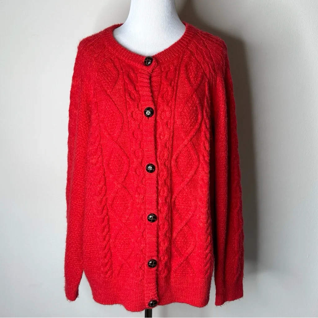 Urban Outfitters Red Cable Knit Alexandra Cardigan - Image 2