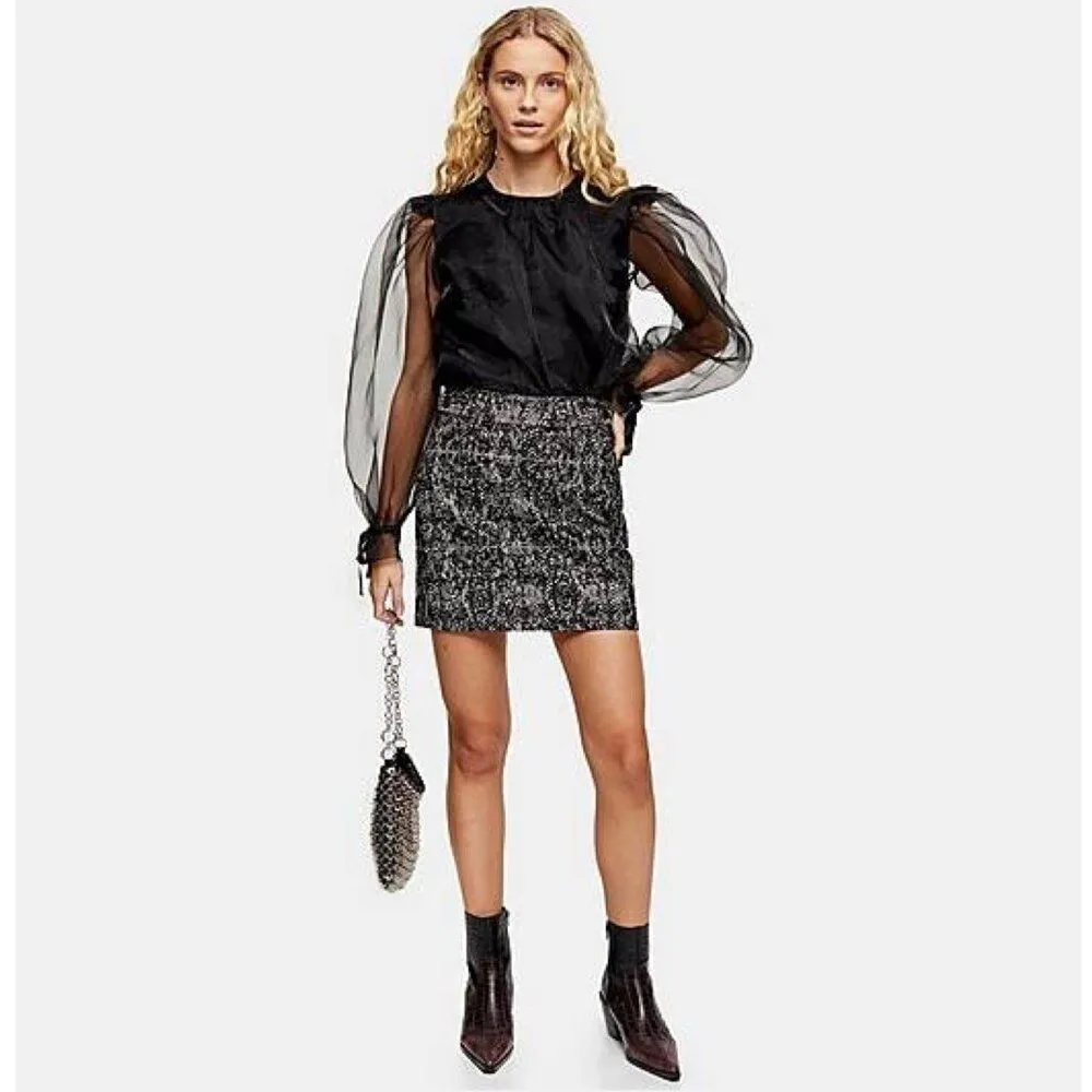 Topshop NWT Mini Leopard Print Flocked Moto Skirt - Monochrome - Sz 8 - Image 10