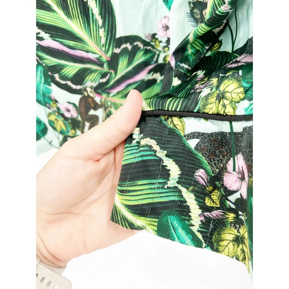 LoboRosa Tropical Palm Leaf Leopard Monkey Jungle Print Pajama Style Shirt Sz L Size L - Image 5