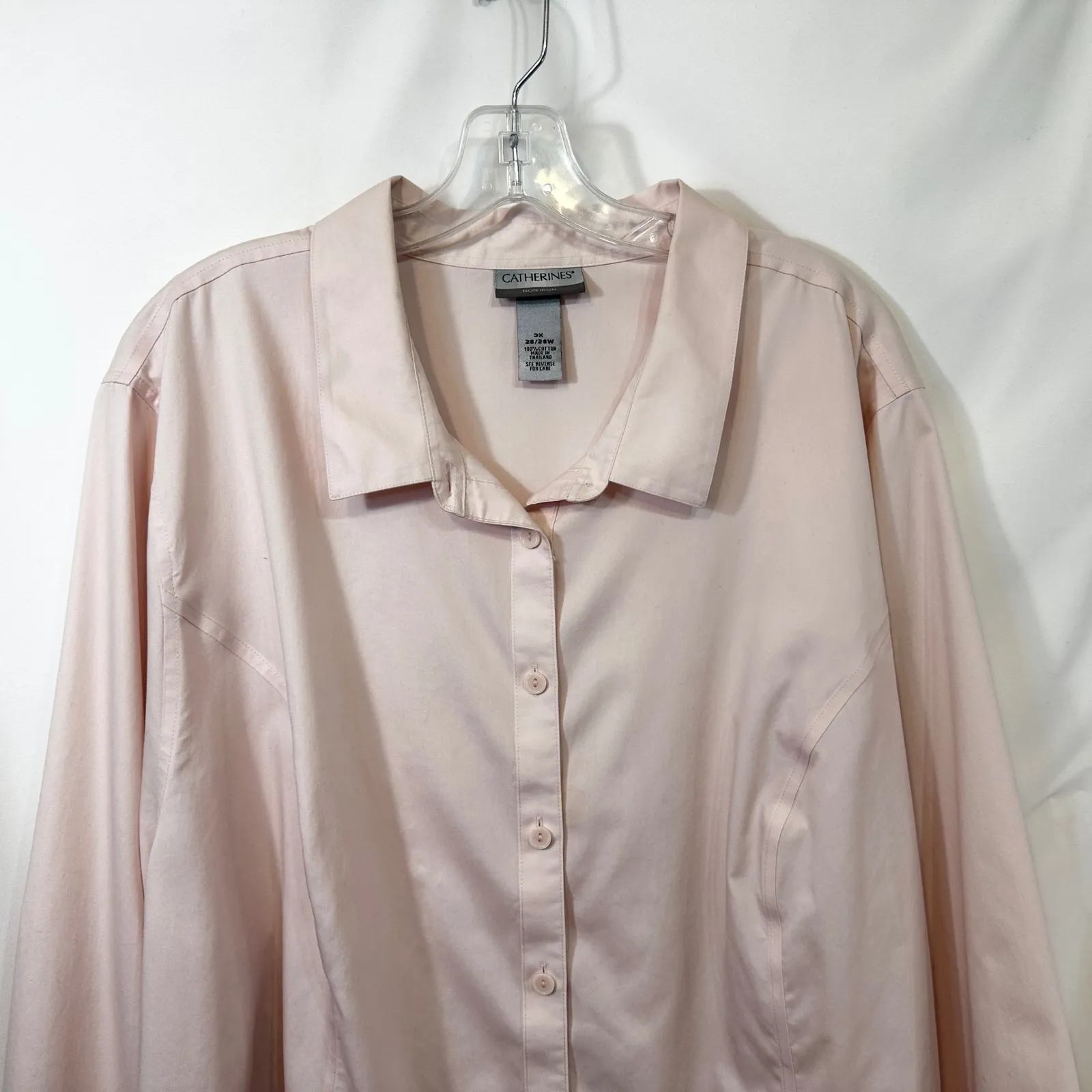 Catherines Plus Size 26/28 Top 3X Pink No Iron Button Up Shirt Long Sleeve 1762 - Image 3