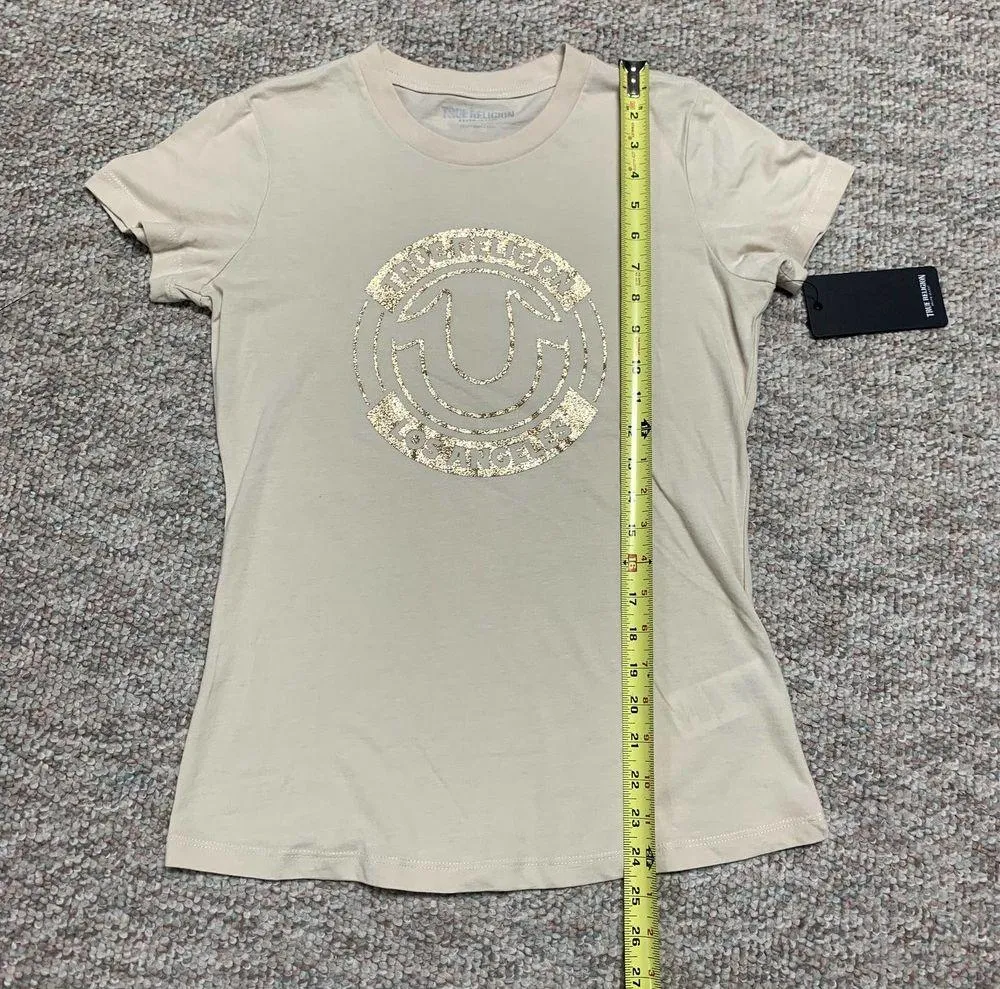 True Religion cream & gold logo t-shirt size S NWT - Image 12