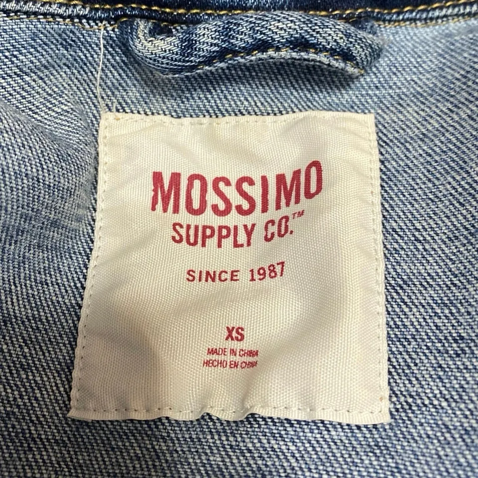 Mossimo Blue Button Down Long Sleeve Distressed Cropped Denim Jeans Jacket Sz XS - Image 3