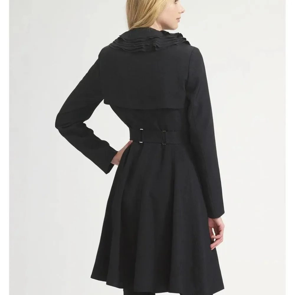 Sz M Medium Elie Tahari Black Trench coat With Rhinestone Button Detail - Image 2