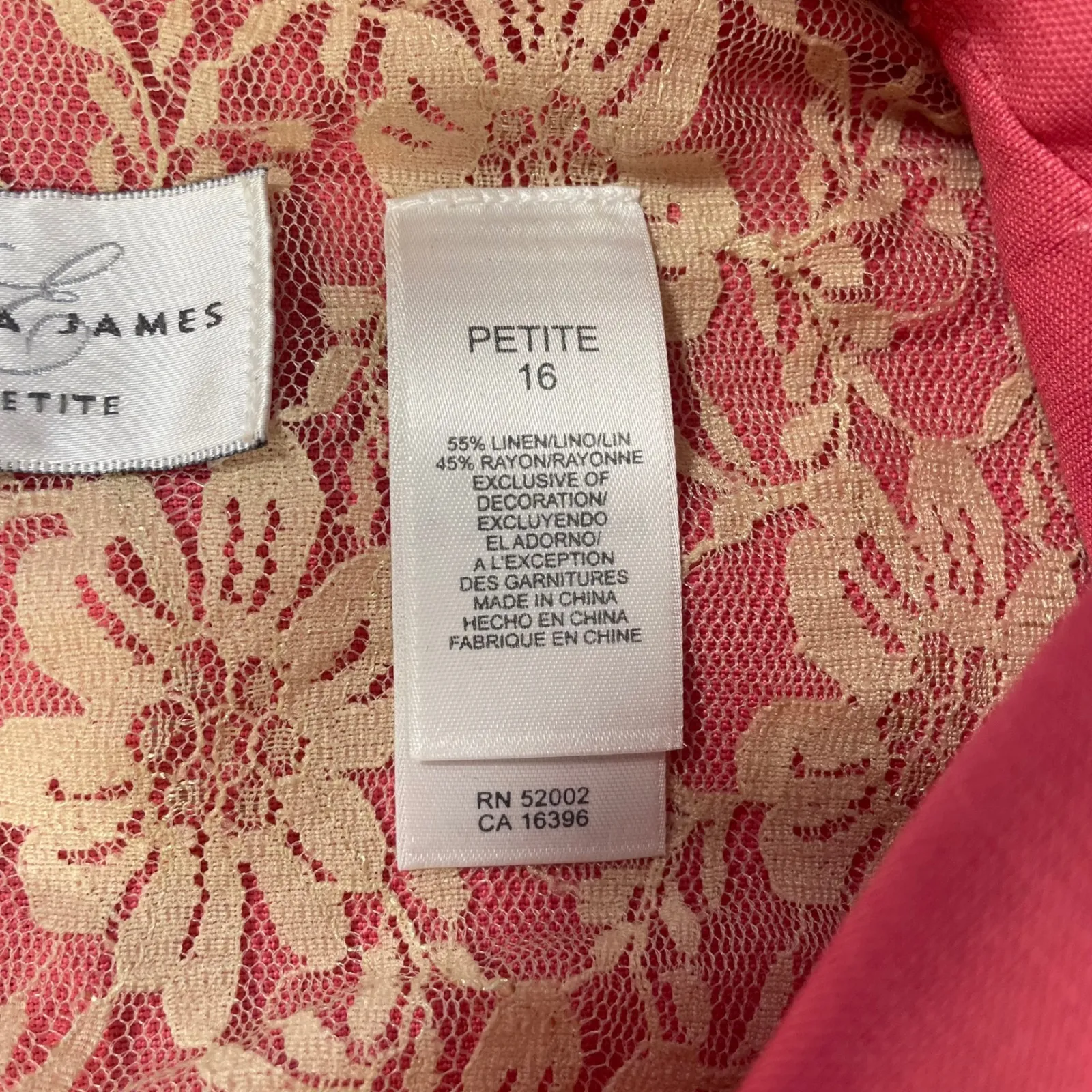 Emma James Wome Petite 16 Coral Linen Blend Blazer‎ Jacket Lace Back Tie Career - Image 8