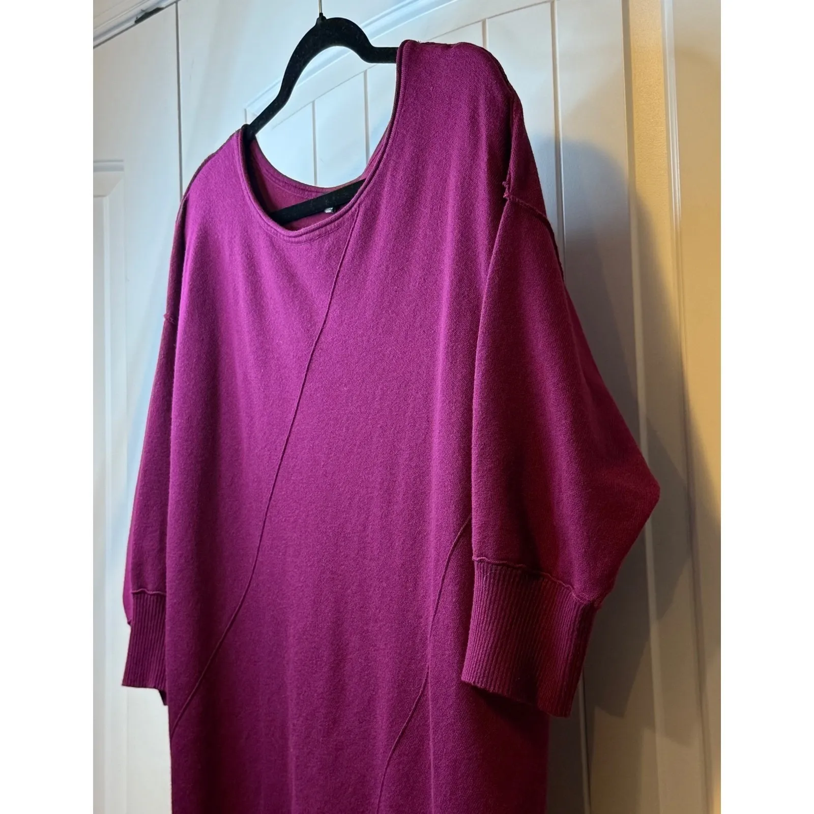 Verve‎ Ami Plus Size 2X Burgundy Asymmetric Hem Poncho 3/4 Sleeve Sweater Top # - Image 4