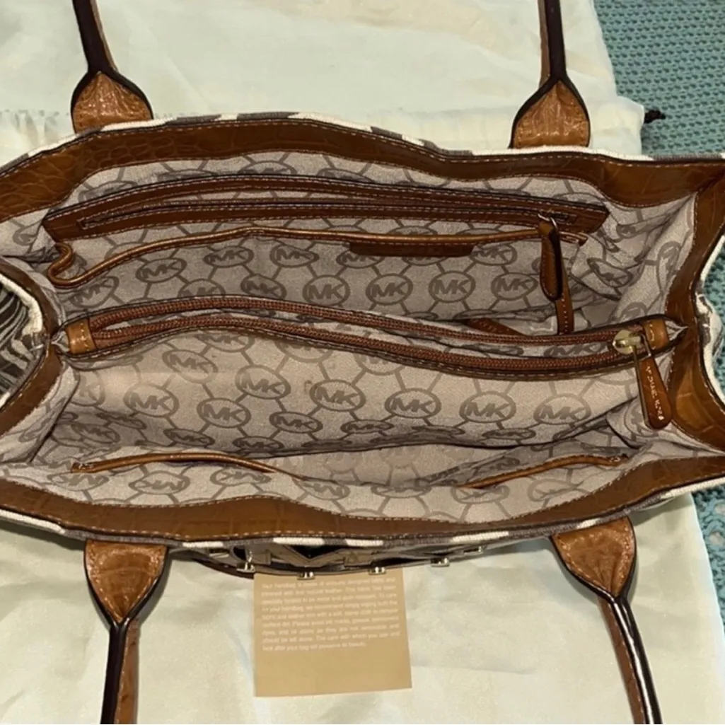 Michael Kors Zebra Print Tote and Clutch Set - Brown - Image 9