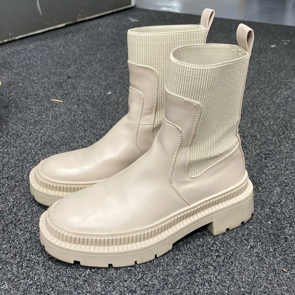 Mango MNG pull on Chelsea boots sock lug sole chunky beige ecru tan 6 US - Image 12