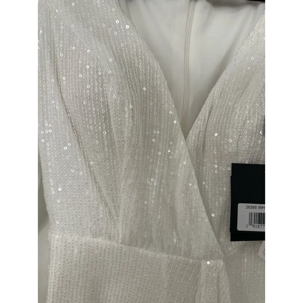 Size 2 $398 NWT Sequin Wrap High Low Long Sleeve Wrap Gown - Image 9