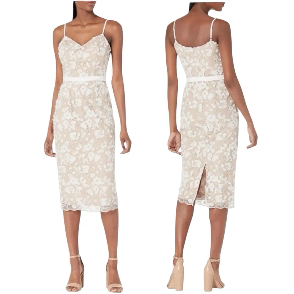 Dress the Population Emma Body-Con Midi Dress Women’s Size XL White and Gold - Image 2