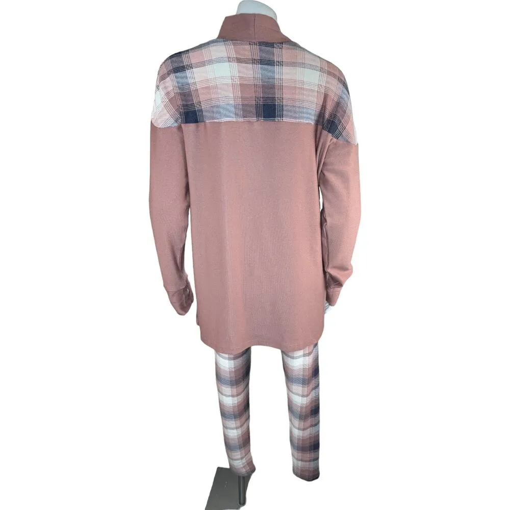 Cuddl Duds Cozy Jersey Fleece Mock Neck Printed Set Pink/Ombre Plaid Small - Image 7