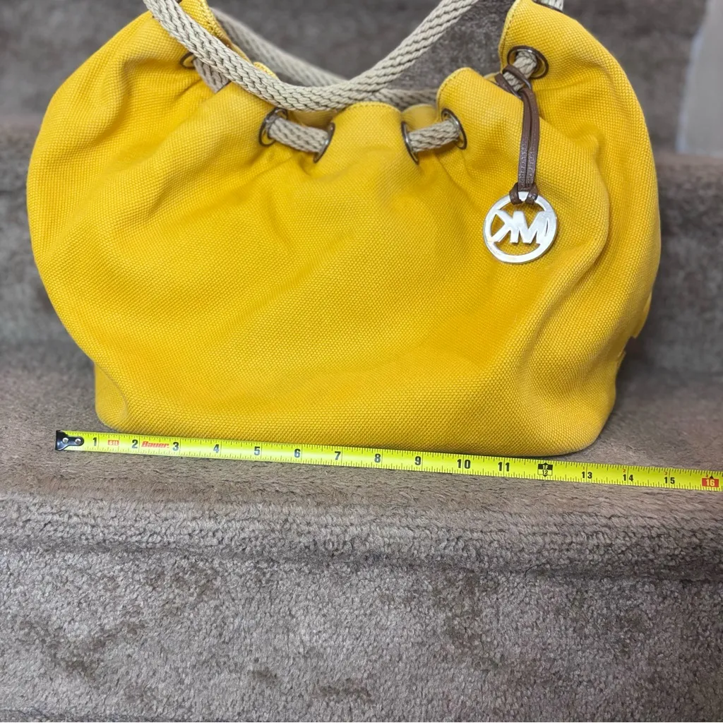 Michael Kors Marina Mustard Yellow Large Gathered Tote Handbag Hobo Canvas Rope - Image 8