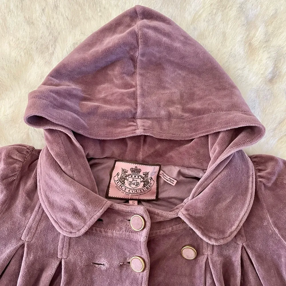 VTG RARE Juicy Couture Mauve Purple Velour Hooded Cape Sweater Jacket Size Small - Image 3
