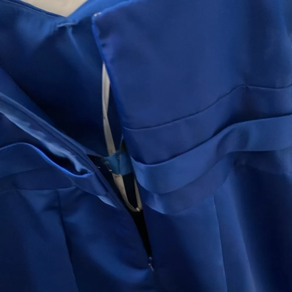 David’s Bridal: Royal Blue Strapless Dress with tulle on bottom- zip back- sz 14 - Image 13