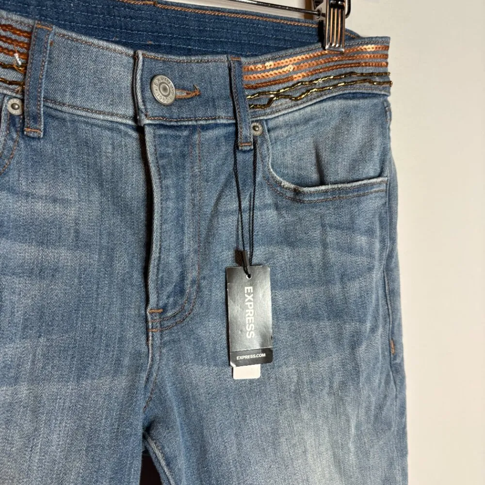 NWT Express embellished beaded Mid Rise Ankle Legging jeans - Image 2