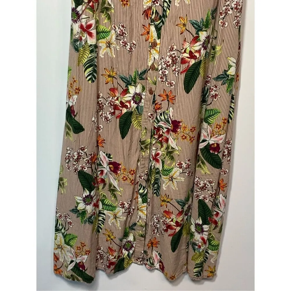 Body Glove Women's Floral Pinstriped Button Down Midi Dress Pink Size Large - Image 2