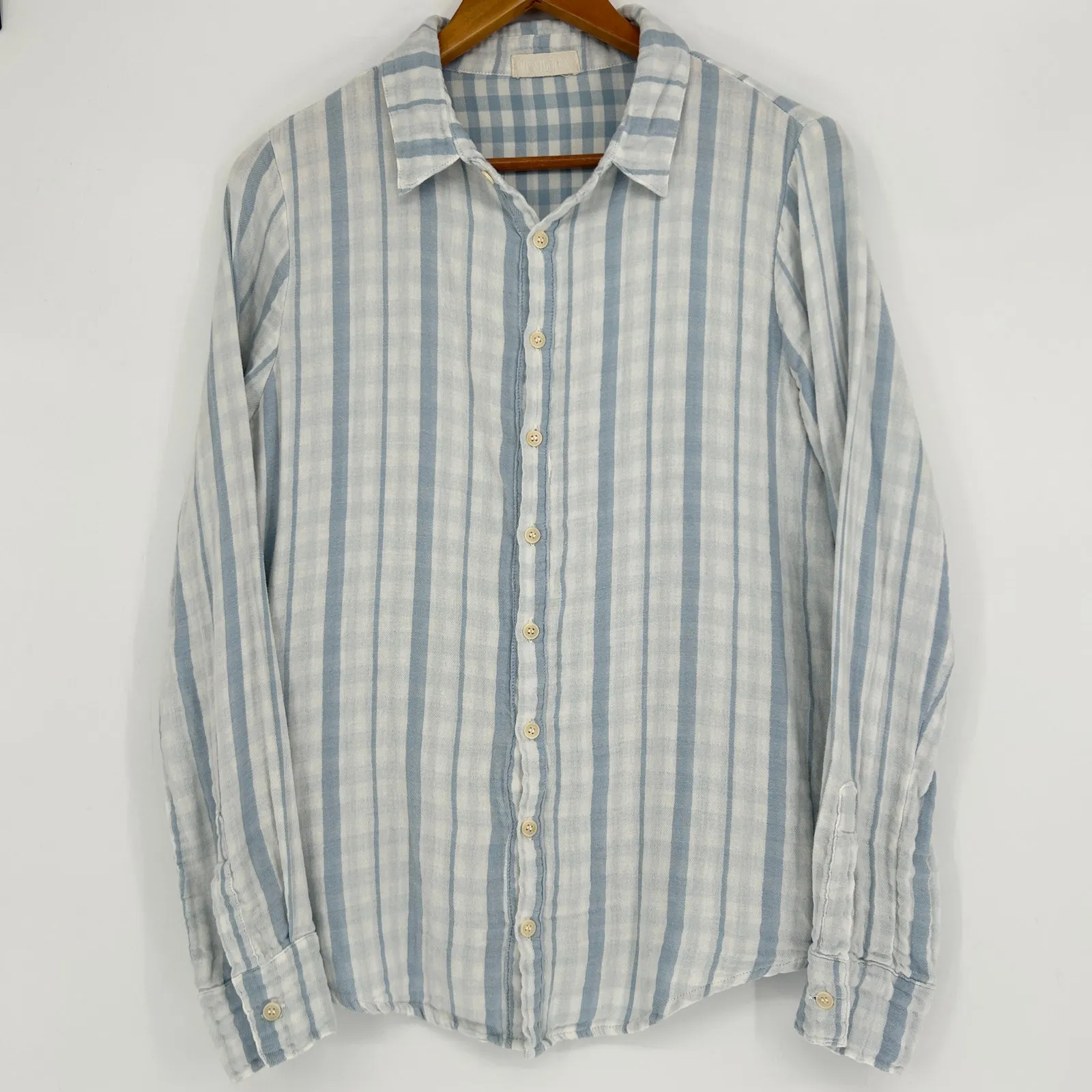 CP SHADES Cotton Gauze Button Down Shirt Womens Small Coastal Beachy Plaid Top - Image 2