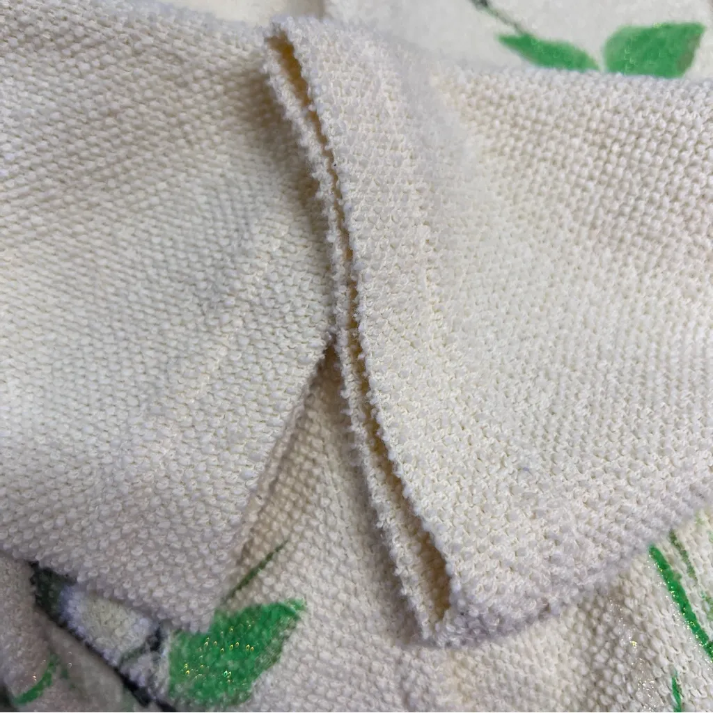 Vintage AU Women's yellow terry cloth cardigan Sweater Bird Art Applique Print Green Size L - Image 15