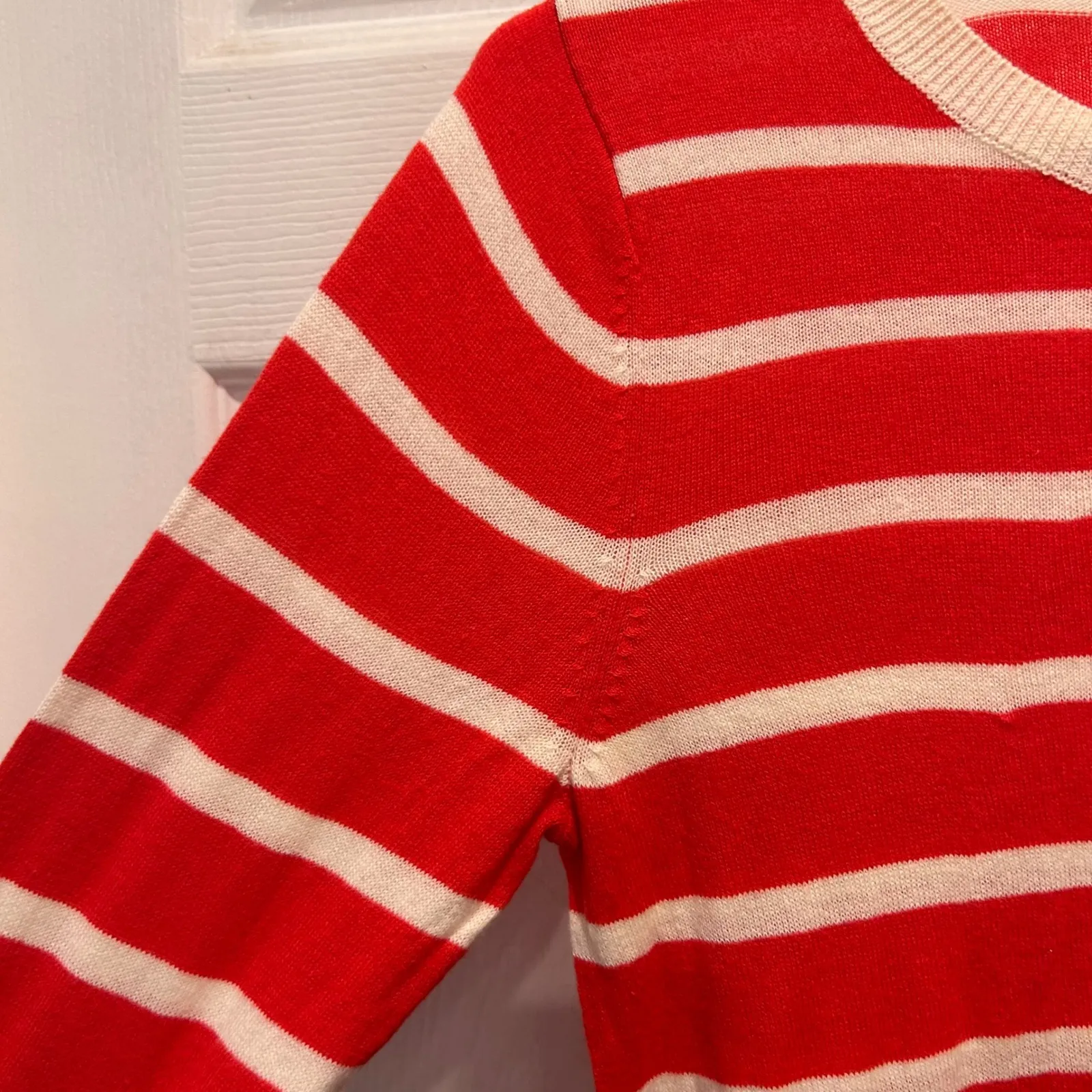 Old Navy Striped Knit Top Women's Small Orange Cream‎ 3/4 Sleeve Resort Boat - Image 2