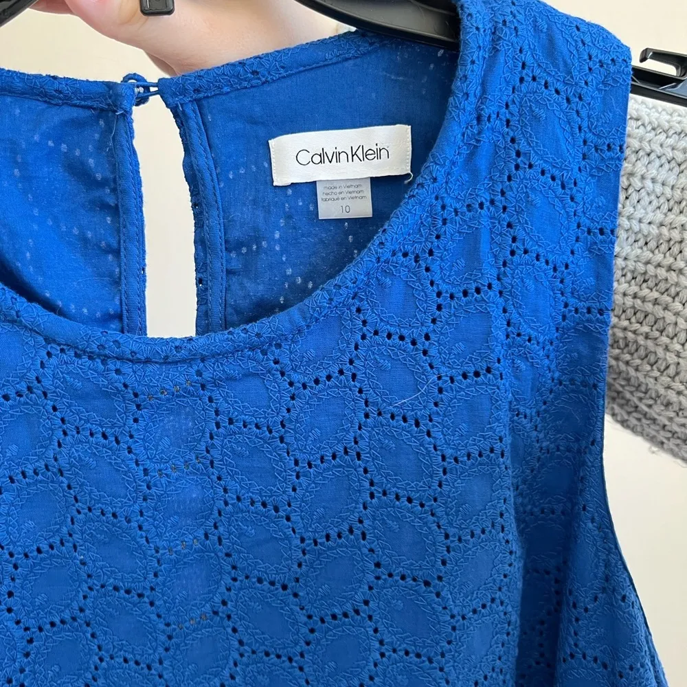 NWT Calvin Klein Blue Crochet Pattern Tank Dress Women’s 10 Work Career - Image 3