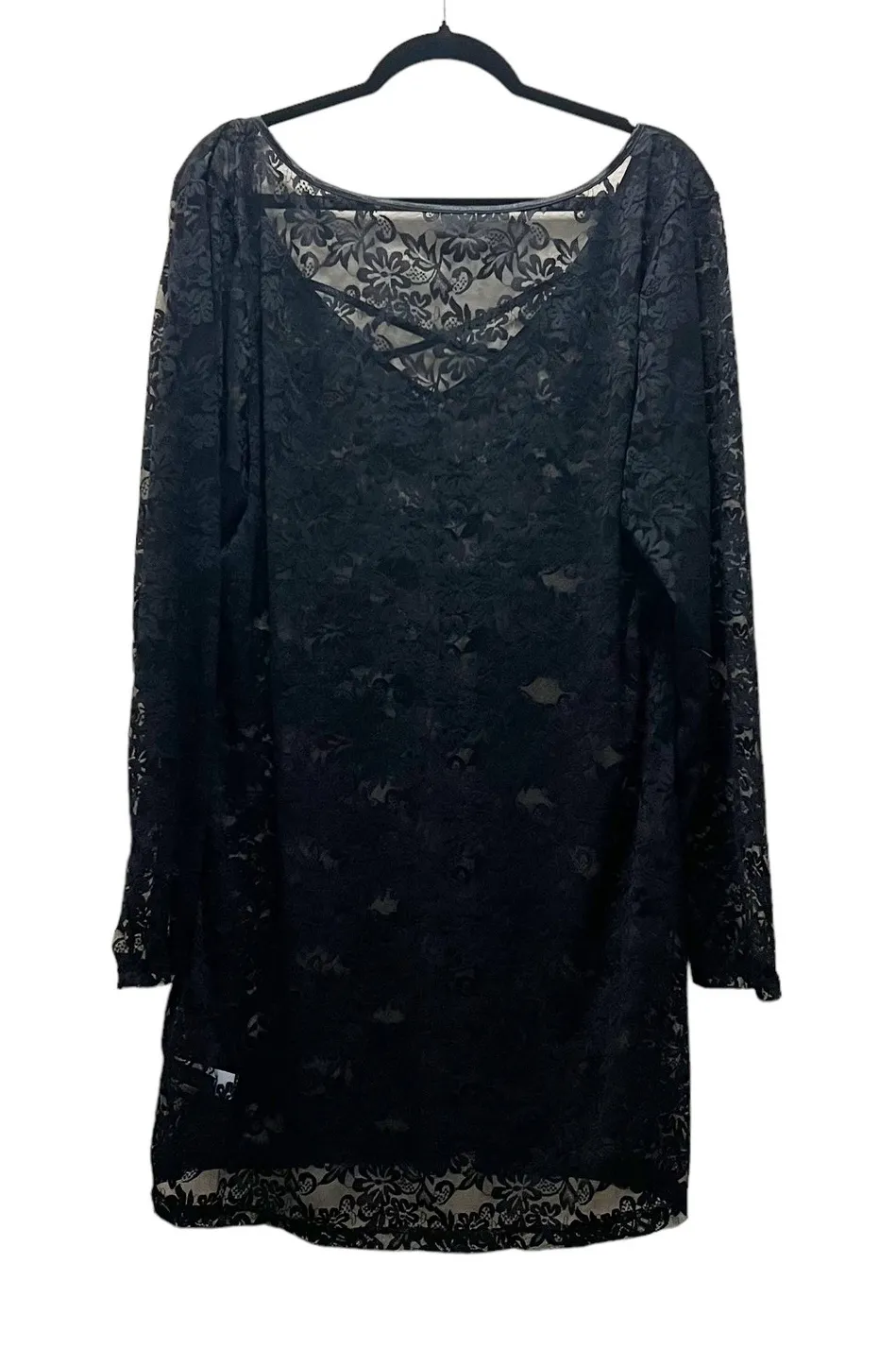 Fox & Royal City Chic Black Lace Sheer Chemise Stretch Long Sleeves Pullover XXL - Image 1