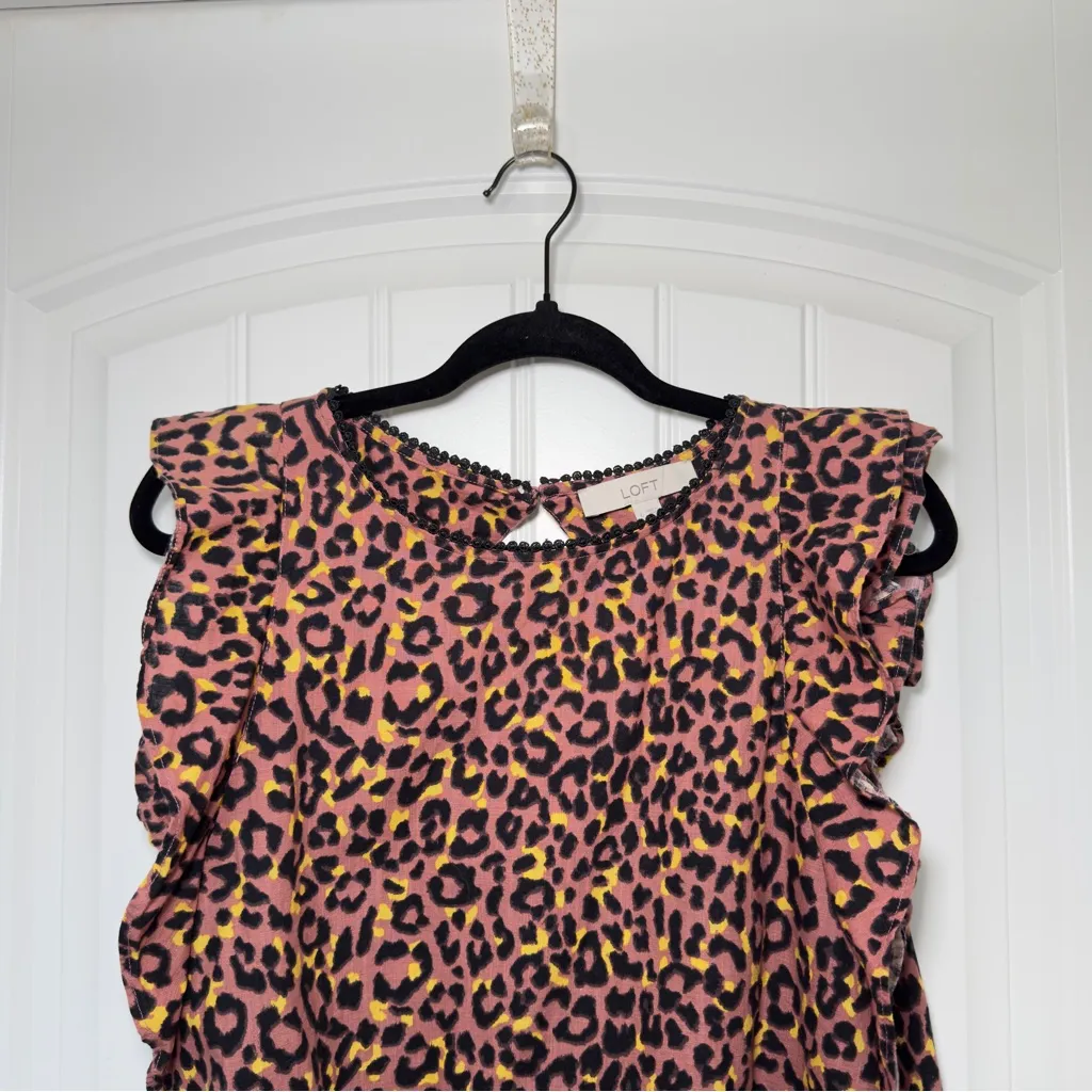 LOFT Large Leopard Print Cutout Back Cotton Ruffle Shell Top - Image 6