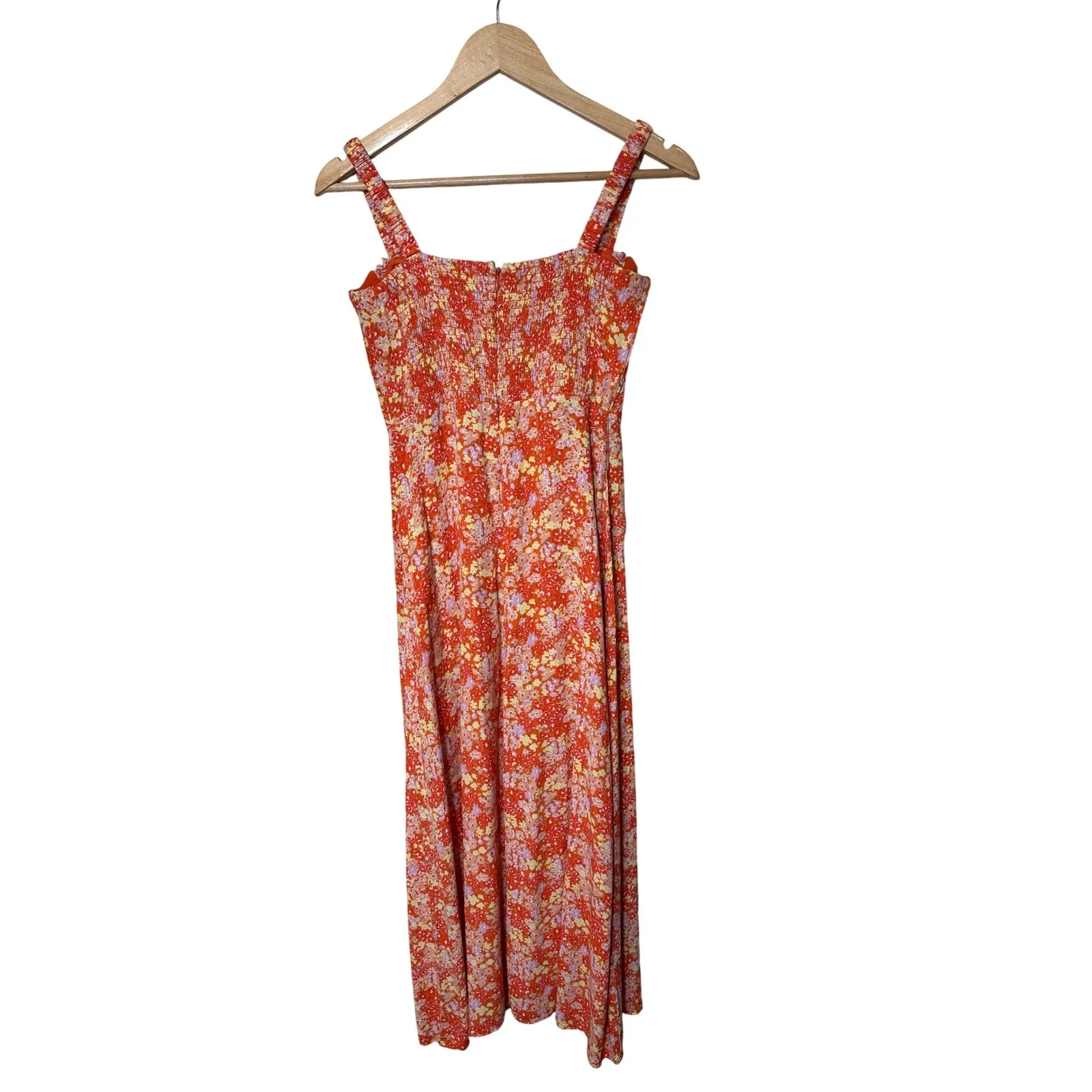 ASTR The Label Elsie Midi Dress Orange‎ Floral Print Tie Front Slit Size Medium Orange - Image 9