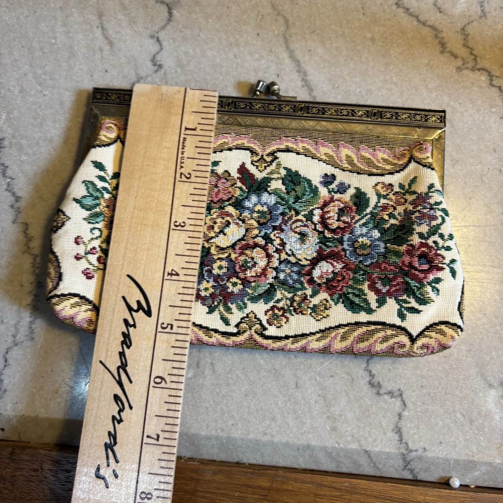 Vintage mid century petite‎ point floral needlepoint kiss lock clutch bag - Image 12