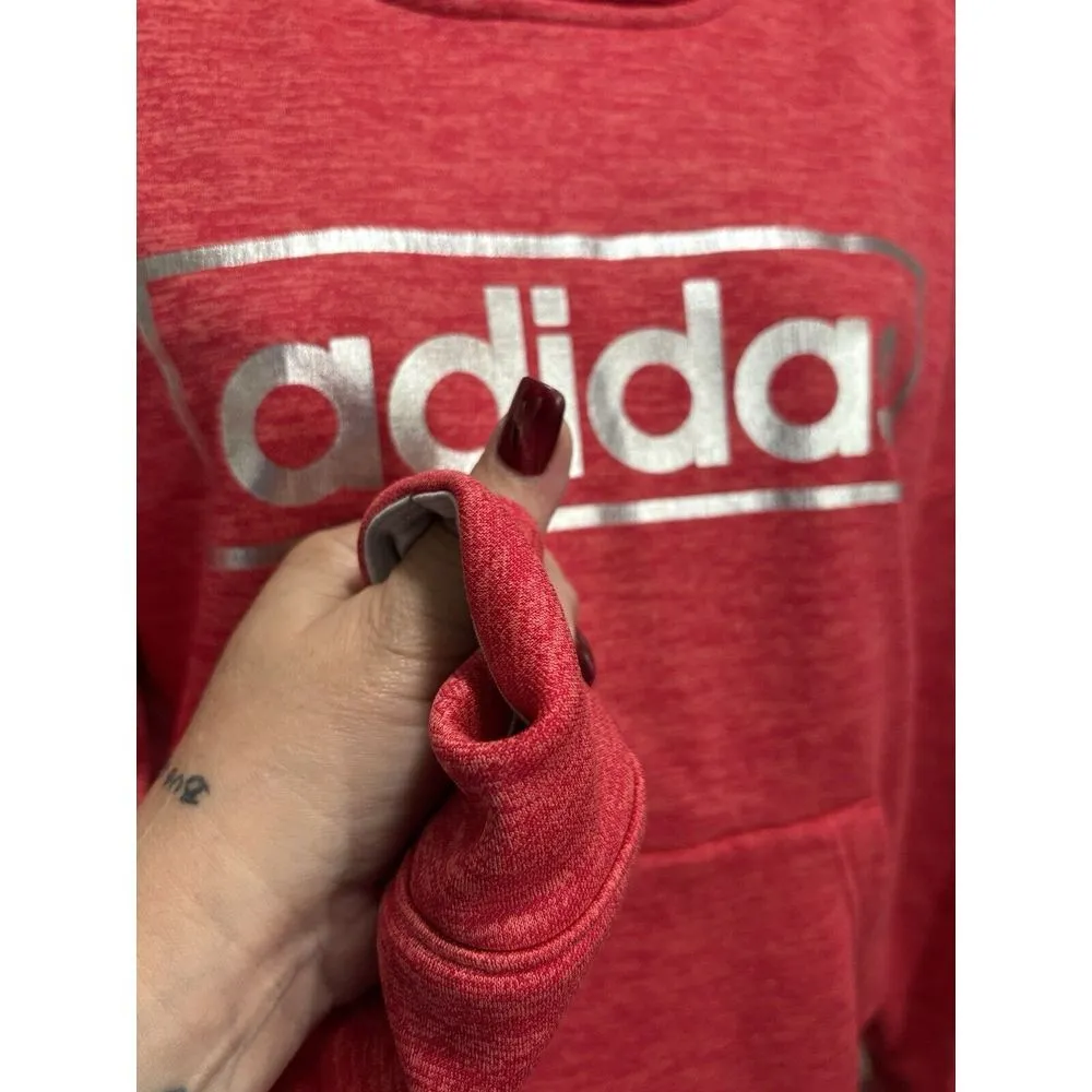 Adidas Red/Silver Hoodie Sweatshirt Size S (8-10)Long Sleeve Logo Graphic Pocket - Image 5