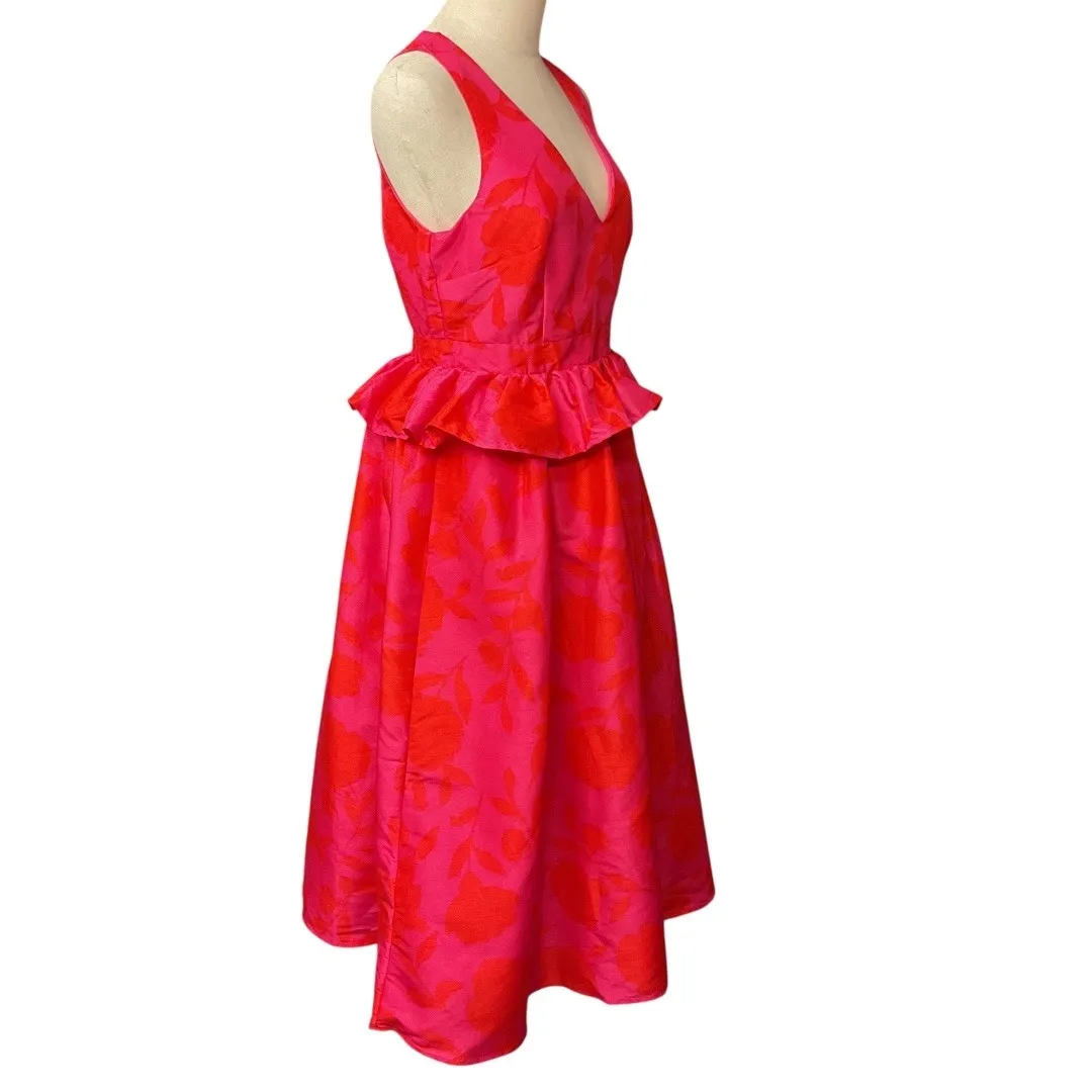 Kate Spade Target Red Pink Classic Floral Sleeveless Peplum Midi Dress Sz 6 NWT‎ - Image 7