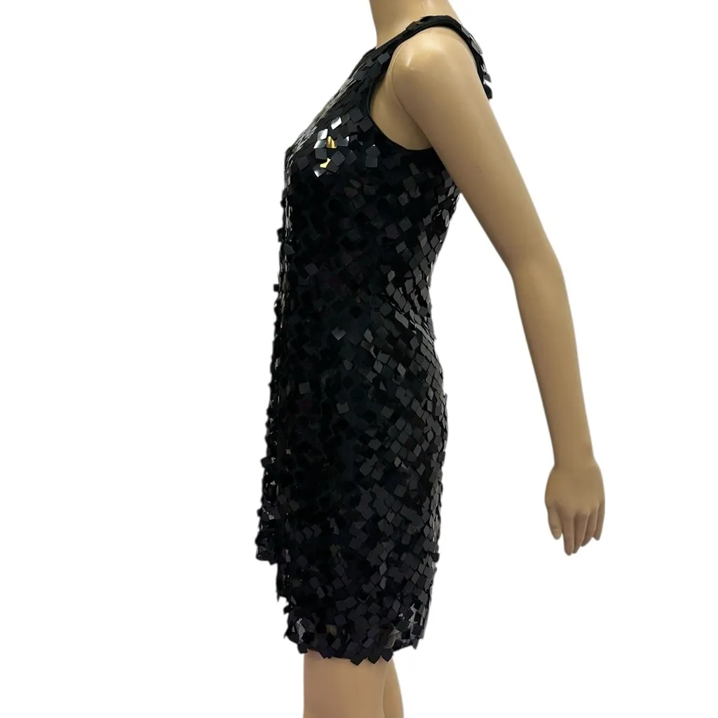 White House Black Market Black Sleeveless Square Sequin Mesh Overlay Dress Sz 00 - Image 5