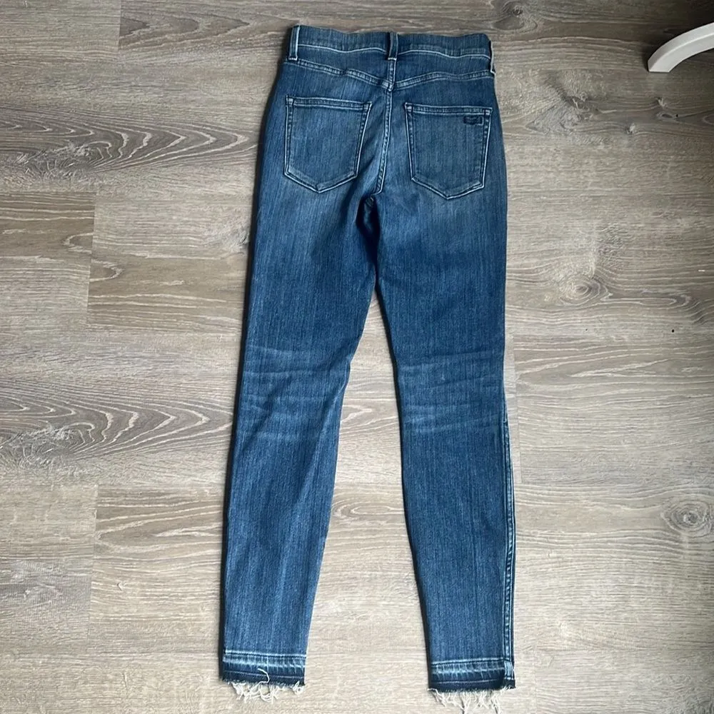 AYR The Riser Skinny Jeans High Rise Stretchy Denim Raw Hem Neon Jupiter - Image 4