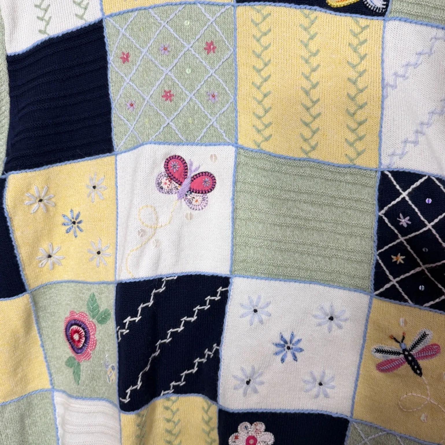 Alfred Dunner Patchwork Floral Butterfly Embroidered Collared Polo Shirt Top L Green Size L - Image 3