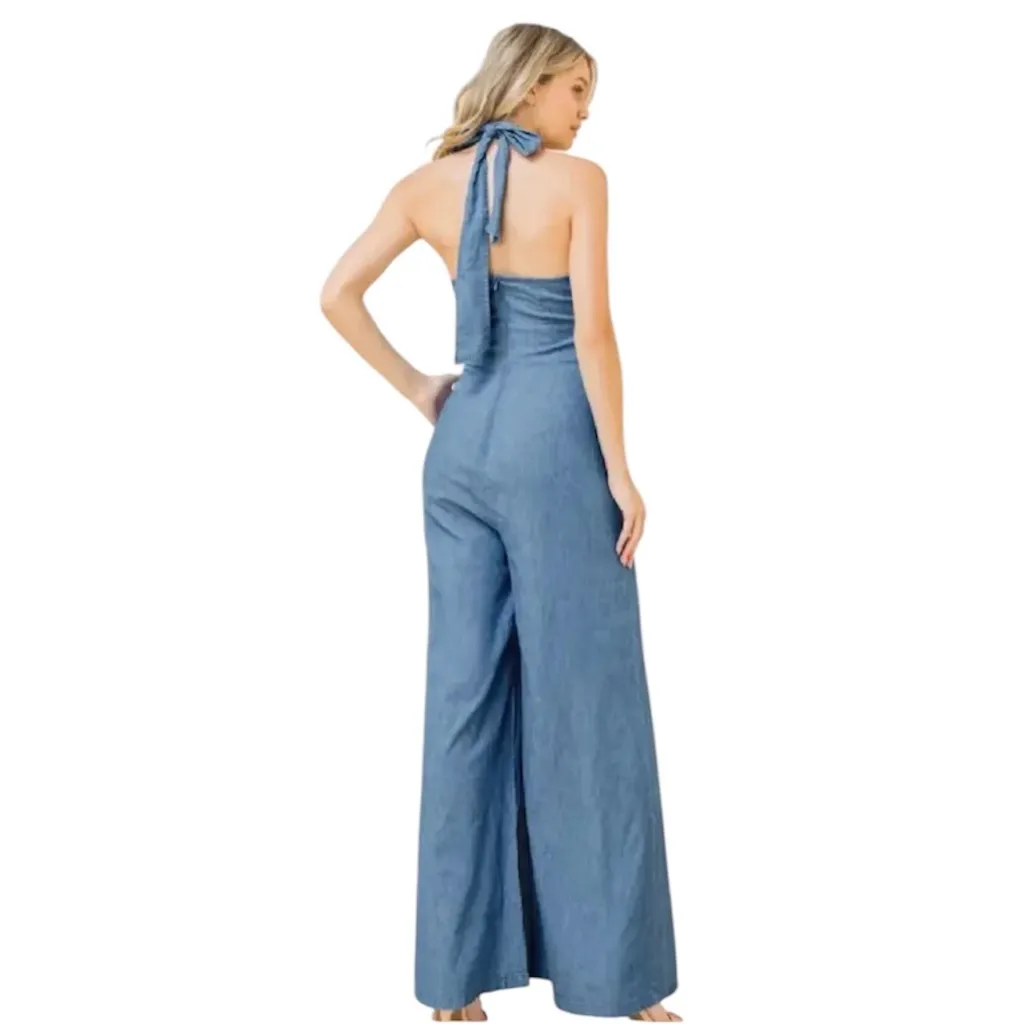 Denim by Jealous Tomato Front Cross Blue Jumpsuit Size Large - Image 4