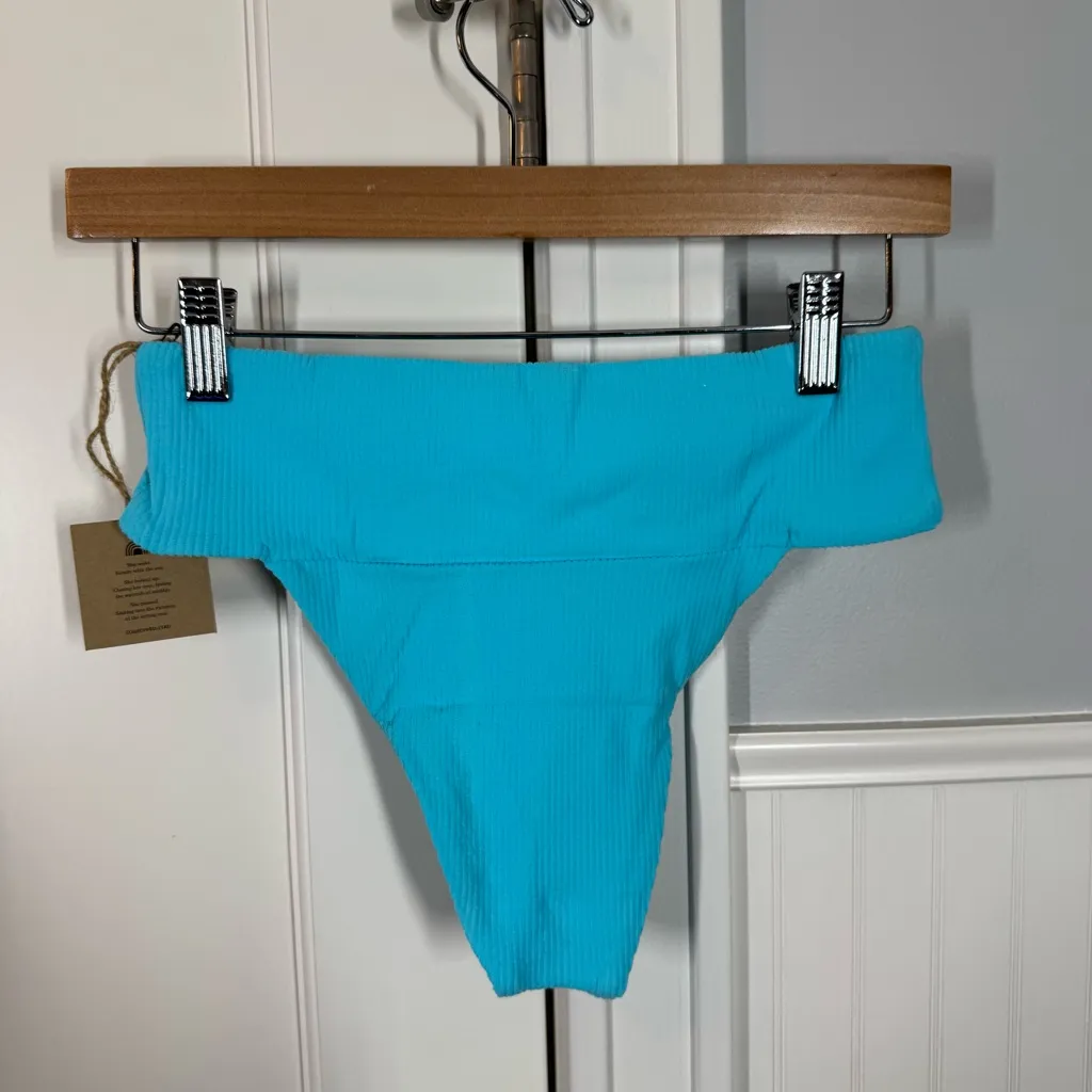 FP x Toast Swim Signature Banded Waist Bikini Bottom in Turquoise Rib small NWT - Image 4