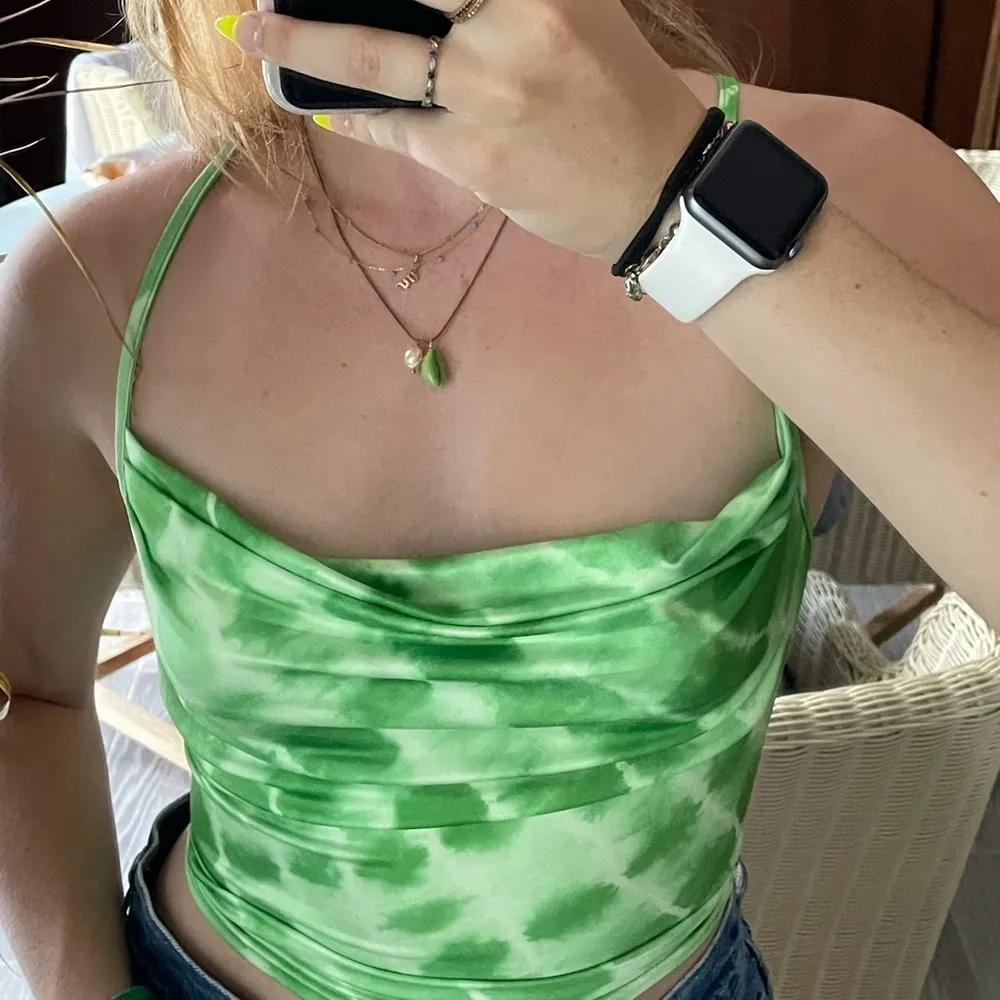 SheIn Green Tie-Dye Halter Cowl Neck Top - Image 2