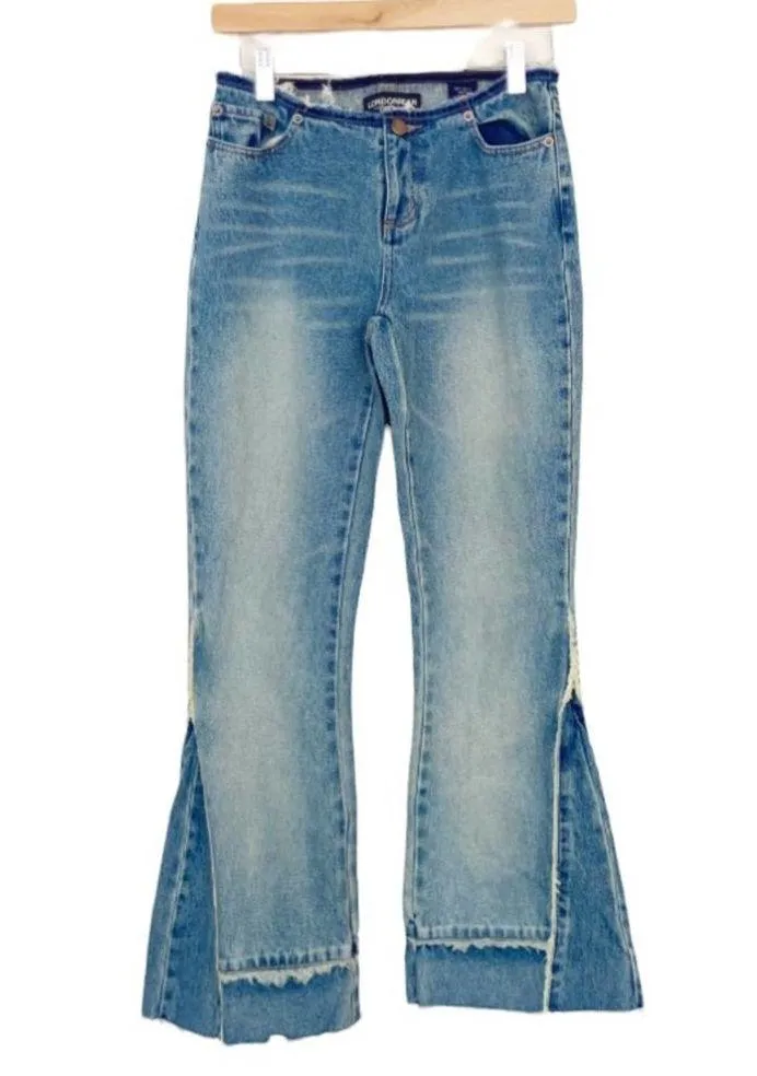 Vintage Y2K Low Rise Raw Edges Two Tone Flare Jeans Sz 0 Short - Image 9