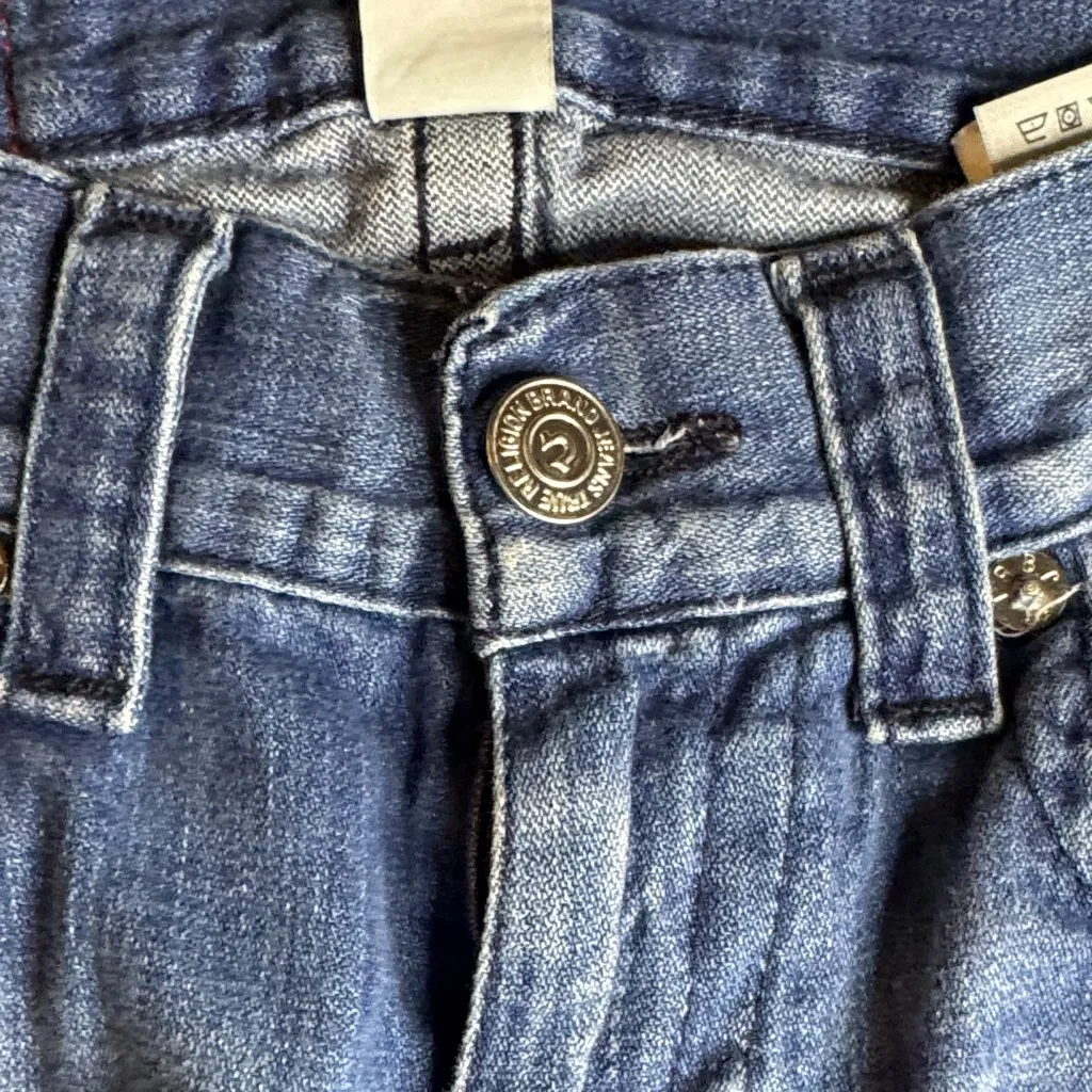 True Religion Medium Blue Cuffed Denim Straight Leg Jeans - Image 5