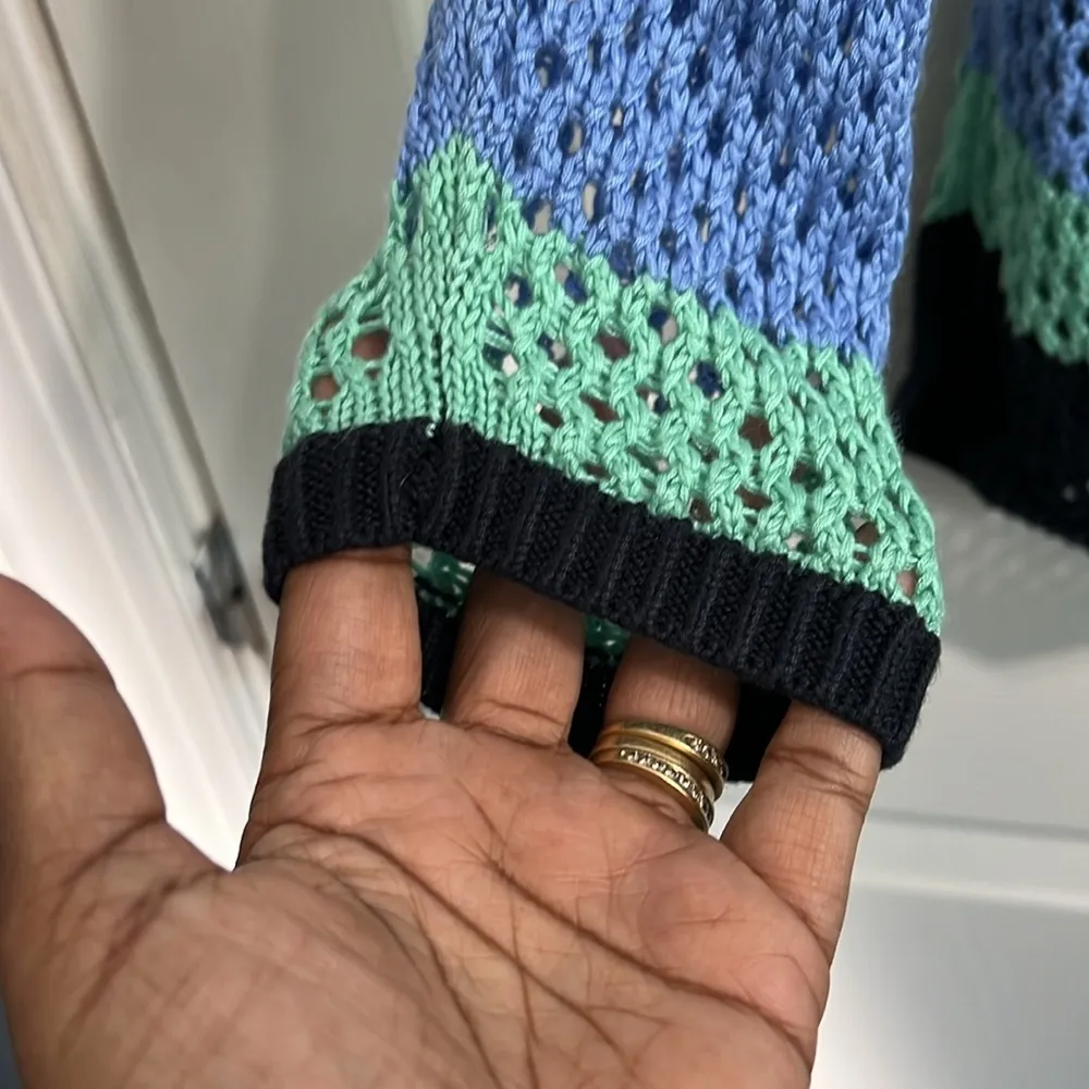 Croft & Barrow Women’s Crochet Open Knit Sweater Striped Blue Green. Size XXL - Image 4