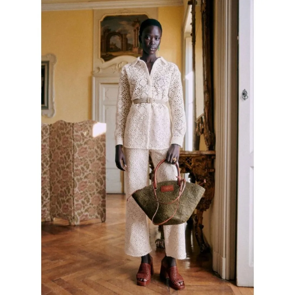 Sezane Fausto Trouser in Ecru High Rise Crochet Guipure Lace Pants 40 / 8 - Image 4